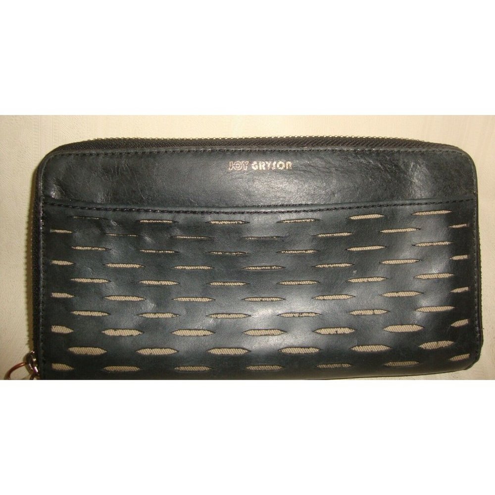 Joy Gryson Black Perforated Leather Zip around Wallet - Picture 2 of 6